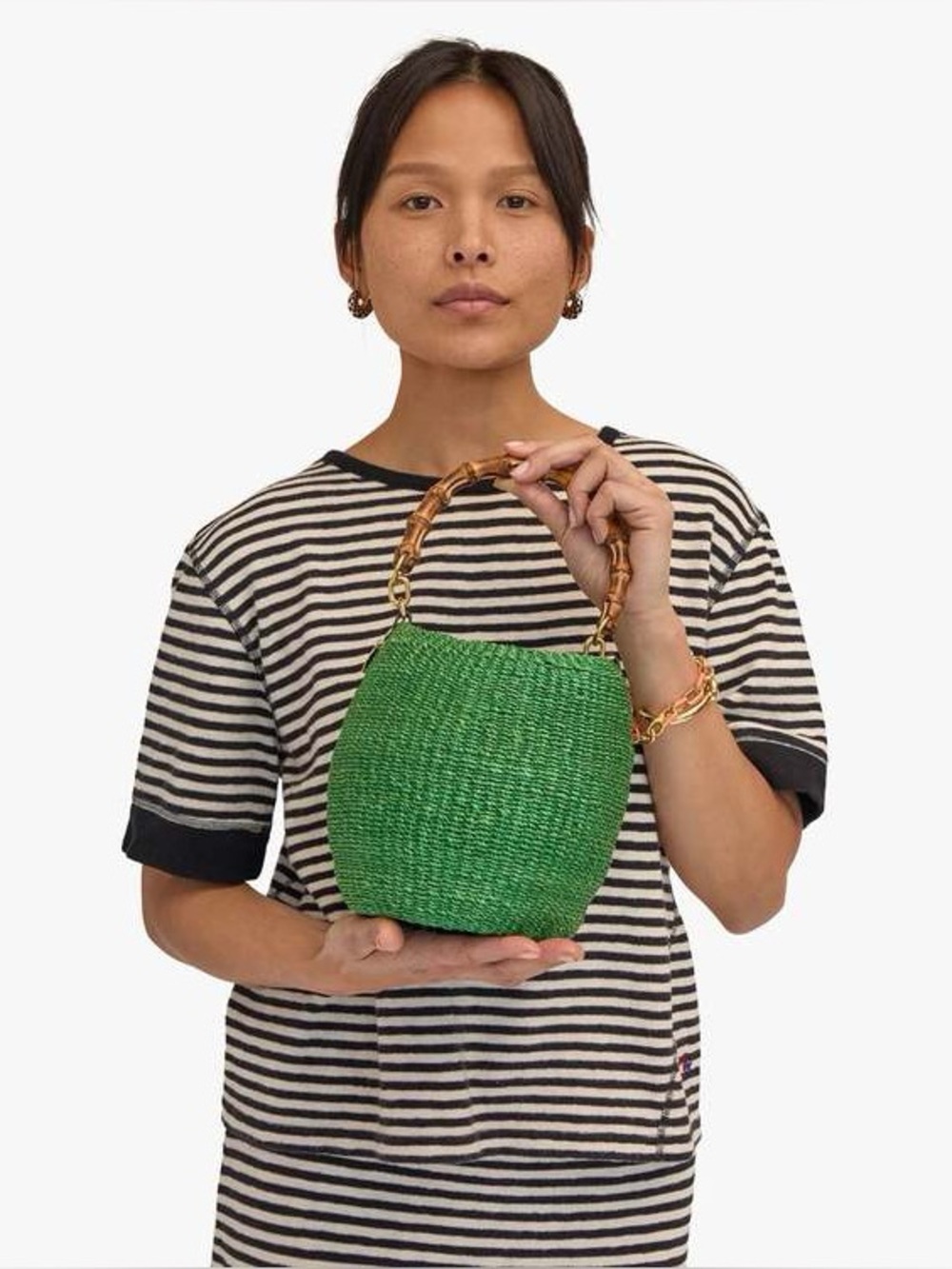 Clare V Pot De Miel Basket Bag Green Purse Bamboo
